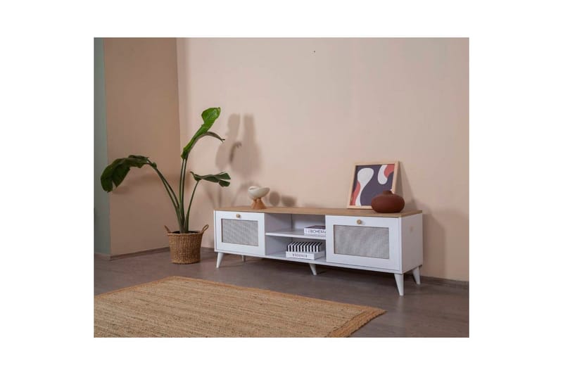 TV-bänk Mjudi Uvra Vit / Ek - Vit / Ek - Möbler - Vardagsrum - Tv-möbler & mediamöbler - Tv-bänkar