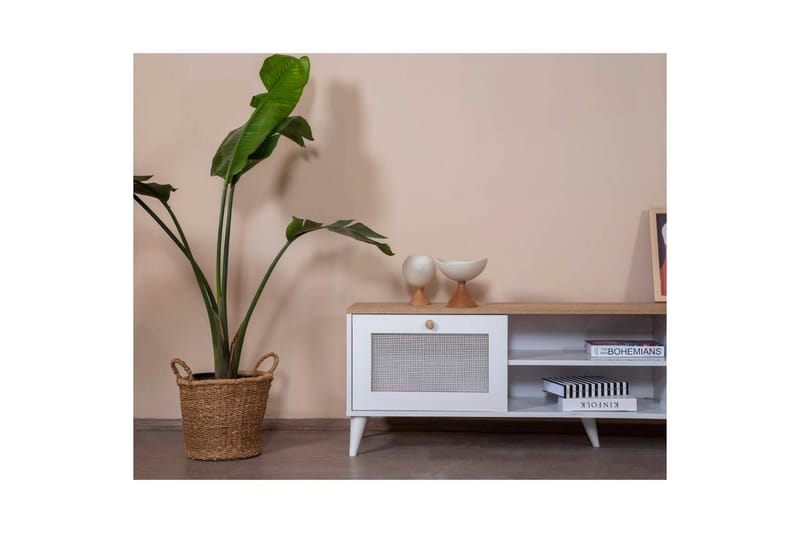 TV-bänk Mjudi Uvra Vit / Ek - Vit / Ek - Möbler - Vardagsrum - Tv-möbler & mediamöbler - Tv-bänkar