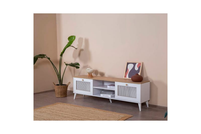 TV-bänk Mjudi Uvra Vit / Ek - Vit / Ek - Möbler - Vardagsrum - Tv-möbler & mediamöbler - Tv-bänkar