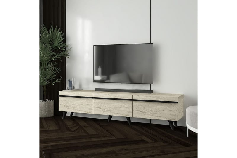 TV-bänk Ravinarville Travertin / Svart - Beige - Möbler - Vardagsrum - Tv-möbler & mediamöbler - Tv-bänkar