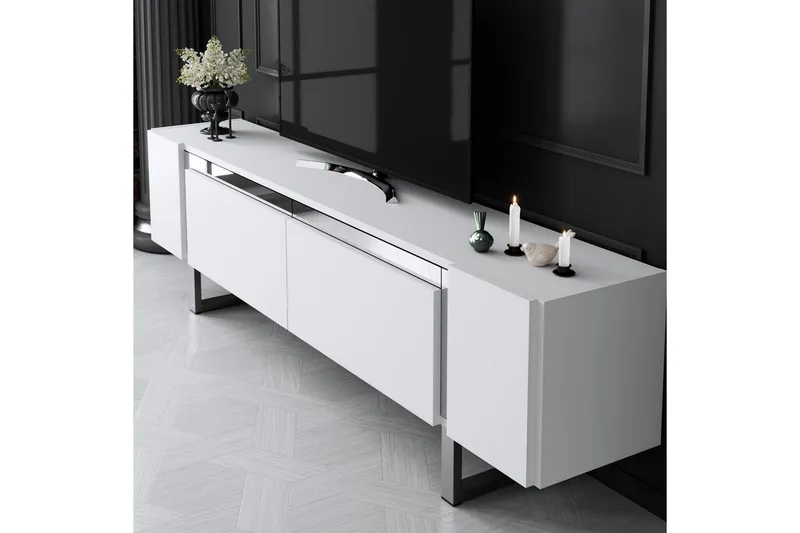 TV-bänk Sozi Vit / Argentu - Vit / Argentu - Möbler - Vardagsrum - Tv-möbler & mediamöbler - Tv-bänkar