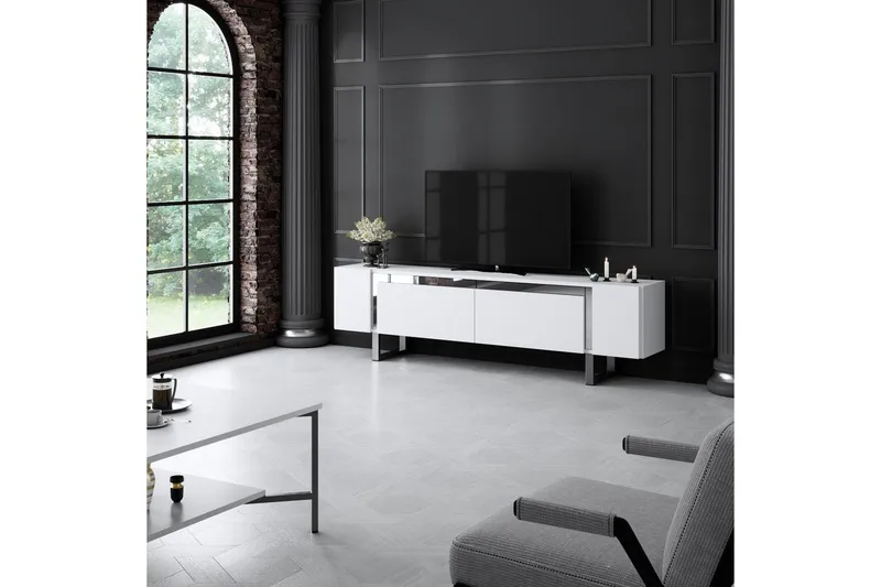 TV-bänk Sozi Vit / Argentu - Vit / Argentu - Möbler - Vardagsrum - Tv-möbler & mediamöbler - Tv-bänkar