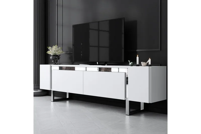 TV-bänk Sozi Vit / Argentu - Vit / Argentu - Möbler - Vardagsrum - Tv-möbler & mediamöbler - Tv-bänkar