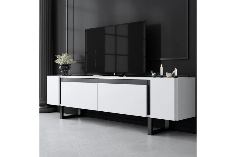 TV-bänk Sozi Vit / Svart - Vit / Svart - Möbler - Vardagsrum - Tv-möbler & mediamöbler - Tv-bänkar
