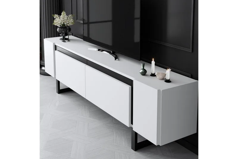 TV-bänk Sozi Vit / Svart - Vit / Svart - Möbler - Vardagsrum - Tv-möbler & mediamöbler - Tv-bänkar