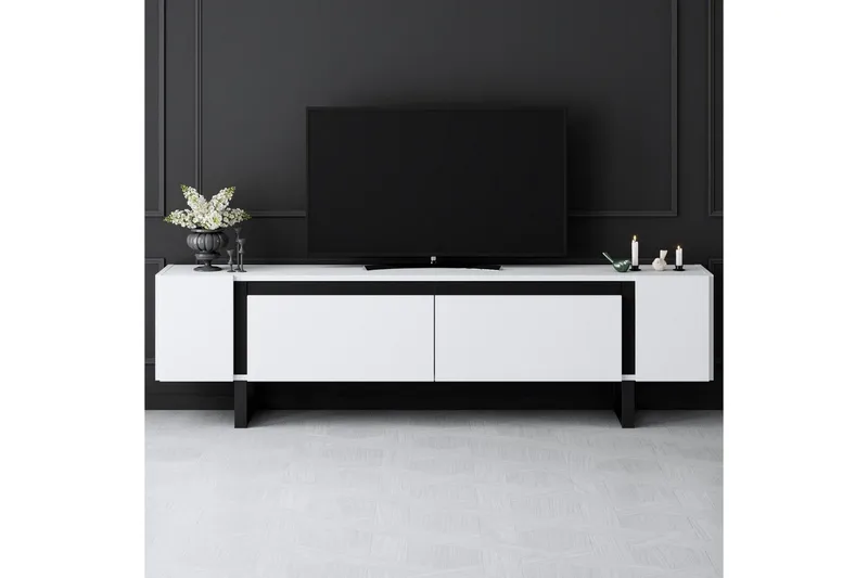 TV-bänk Sozi Vit / Svart - Vit / Svart - Möbler - Vardagsrum - Tv-möbler & mediamöbler - Tv-bänkar