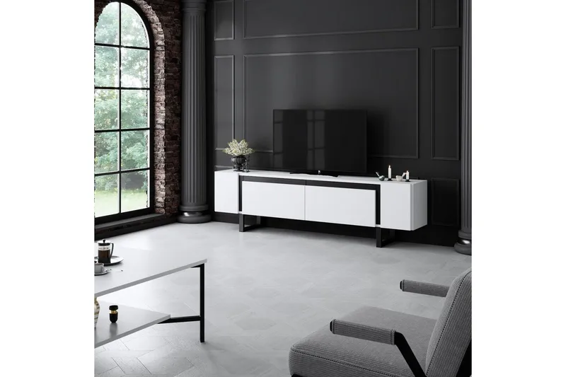 TV-bänk Sozi Vit / Svart - Vit / Svart - Möbler - Vardagsrum - Tv-möbler & mediamöbler - Tv-bänkar