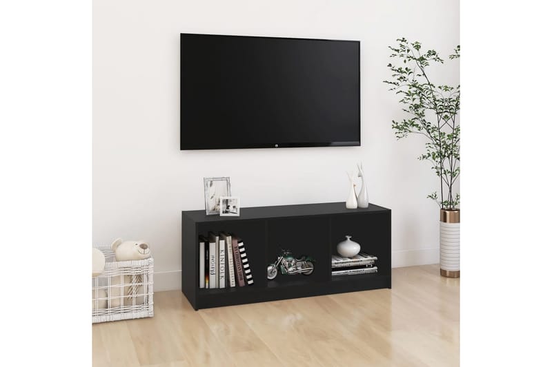 TV-bänk svart 104x33x41 cm massiv furu - Svart - Tv-bänkar