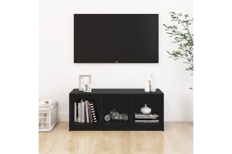 TV-bänk svart 104x33x41 cm massiv furu - Svart - Tv-bänkar