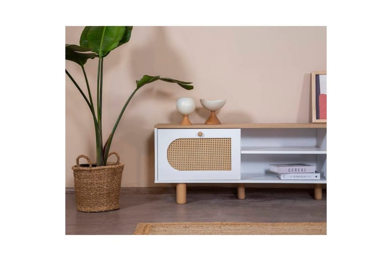 TV-bänk Terra Vit / Ek - Mediumfärgat trä/Vit - Möbler - Vardagsrum - Tv-möbler & mediamöbler - Tv-bänkar