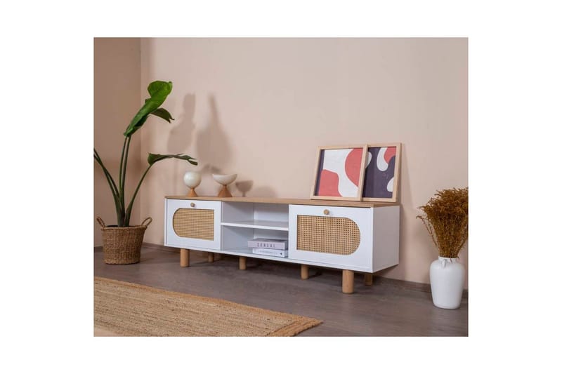 TV-bänk Terra Vit / Ek - Mediumfärgat trä/Vit - Möbler - Vardagsrum - Tv-möbler & mediamöbler - Tv-bänkar