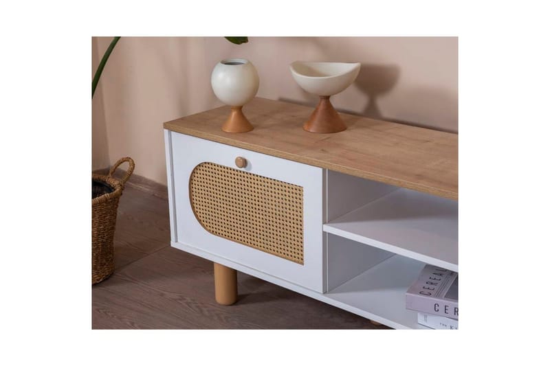 TV-bänk Terra Vit / Ek - Mediumfärgat trä/Vit - Möbler - Vardagsrum - Tv-möbler & mediamöbler - Tv-bänkar