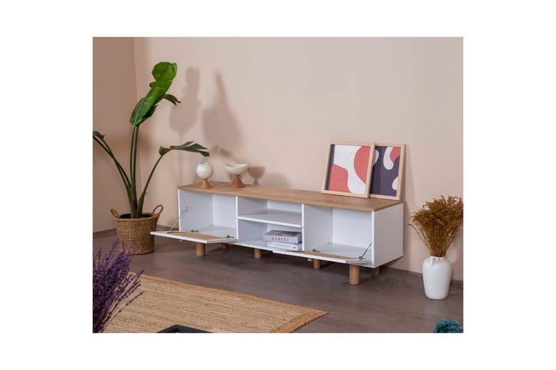 TV-bänk Terra Vit / Ek - Mediumfärgat trä/Vit - Möbler - Vardagsrum - Tv-möbler & mediamöbler - Tv-bänkar