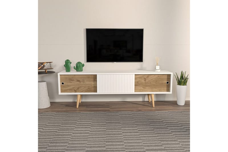 TV-bänk Ticoman Vit / Valnöt - Vit / Valnöt - Möbler - Vardagsrum - Tv-möbler & mediamöbler - Tv-bänkar