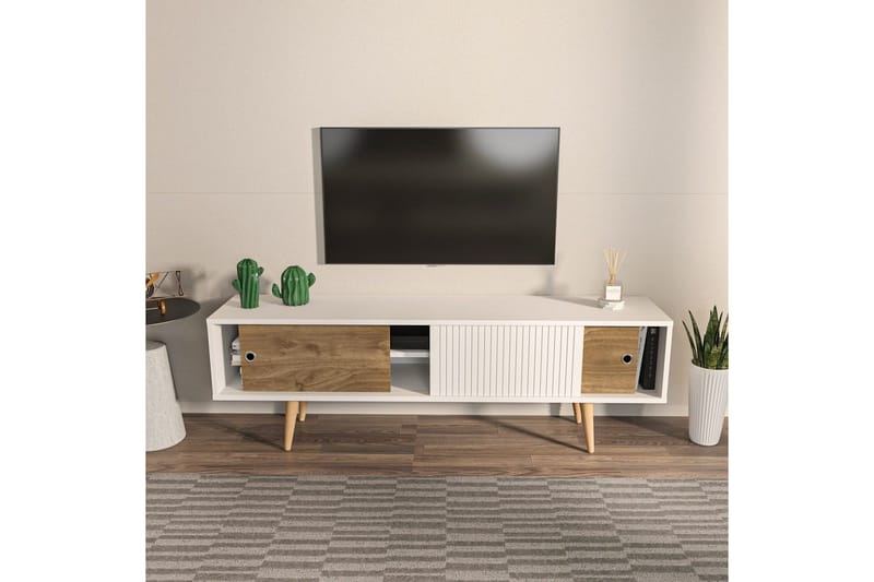 TV-bänk Ticoman Vit / Valnöt - Vit / Valnöt - Möbler - Vardagsrum - Tv-möbler & mediamöbler - Tv-bänkar