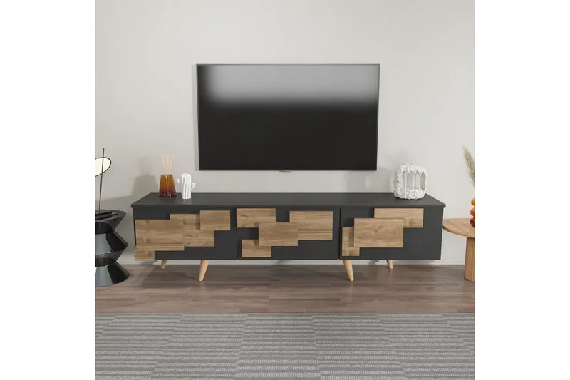 TV-bänk Ticomannd Antracit / Valnöt - Antracit / Valnöt - Möbler - Vardagsrum - Tv-möbler & mediamöbler - Tv-bänkar