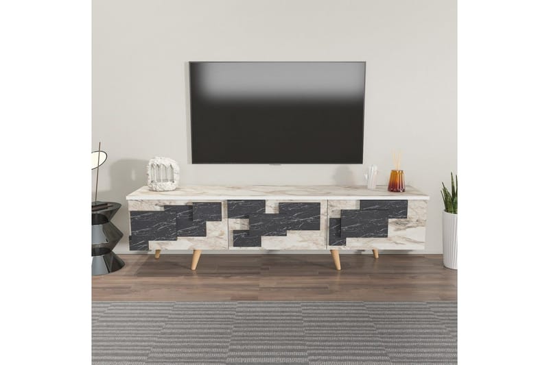 TV-bänk Ticomannd Vit / Marmor - Vit / Marmor - Möbler - Vardagsrum - Tv-möbler & mediamöbler - Tv-bänkar