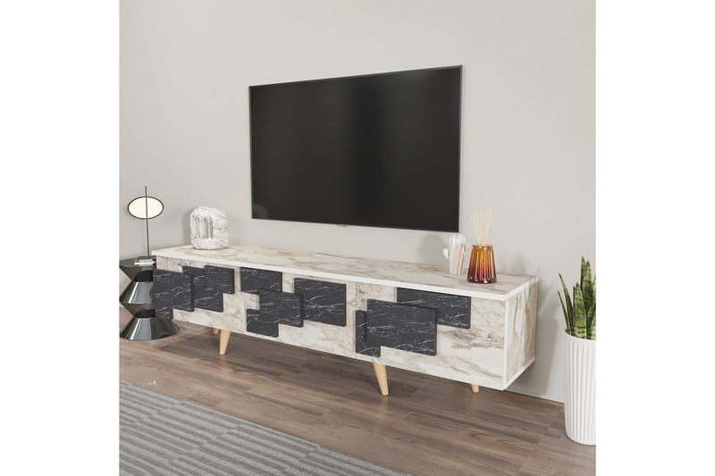 TV-bänk Ticomannd Vit / Marmor - Vit / Marmor - Möbler - Vardagsrum - Tv-möbler & mediamöbler - Tv-bänkar