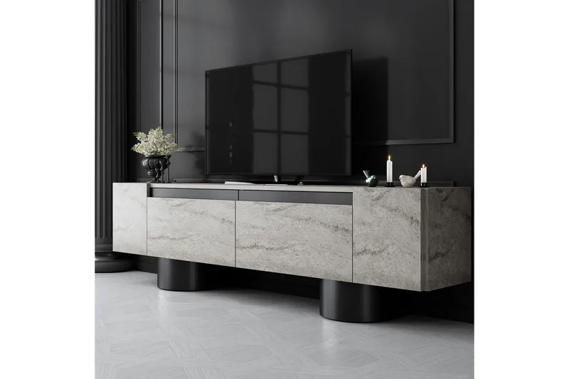 TV-bänk Travertin / Svart - Travertin / Svart - Möbler - Vardagsrum - Tv-möbler & mediamöbler - Tv-bänkar