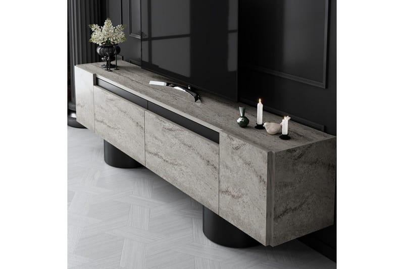 TV-bänk Travertin / Svart - Travertin / Svart - Möbler - Vardagsrum - Tv-möbler & mediamöbler - Tv-bänkar