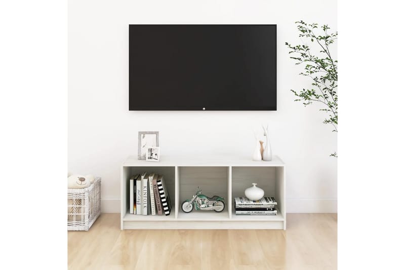 TV-bänk vit 104x33x41 cm massiv furu - Vit - Tv-bänkar