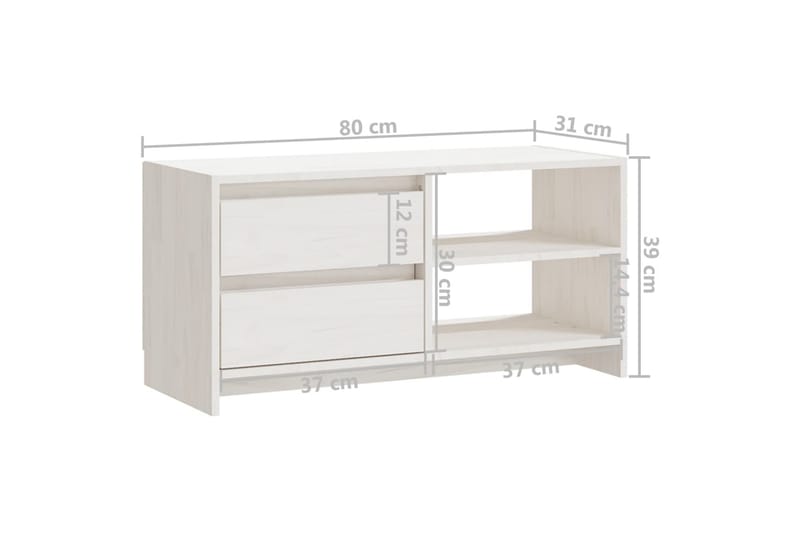 TV-bänk vit 80x31x39 cm massiv furu - Vit - Tv-bänkar