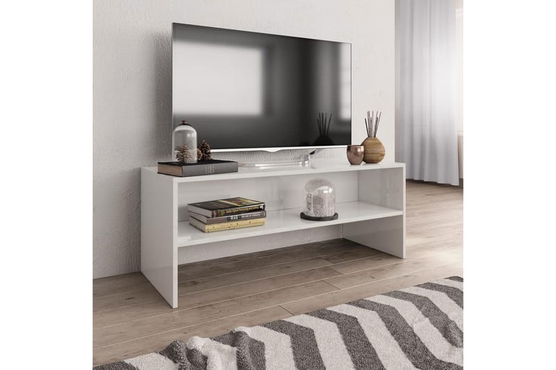 TV-bänk vit högglans 100x40x40 cm spånskiva - Vit - Tv-bänkar