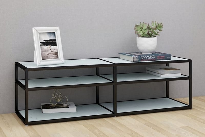 TV-bänk vit marmor 140x40x40,5 cm härdat glas - Vit - Möbler - Vardagsrum - Tv-möbler & mediamöbler - Tv-bänkar