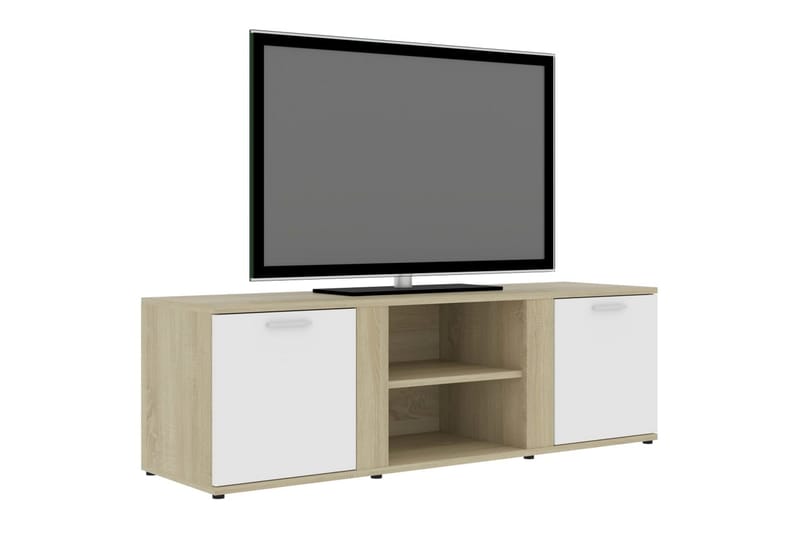 TV-bänk vit och sonoma-ek 120x34x37 cm spånskiva - Vit - Tv-bänkar