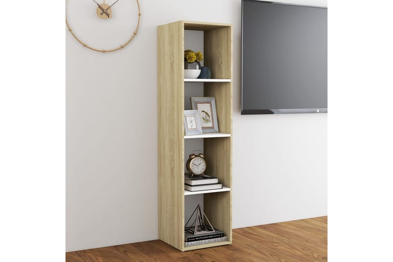 TV-bänk vit och sonoma-ek 142,5x35x36,5 cm spånskiva - Vit - Möbler - Vardagsrum - Tv-möbler & mediamöbler - Tv-bänkar