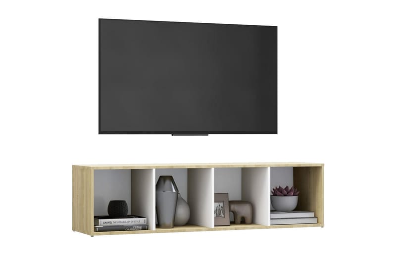 TV-bänk vit och sonoma-ek 142,5x35x36,5 cm spånskiva - Vit - Möbler - Vardagsrum - Tv-möbler & mediamöbler - Tv-bänkar