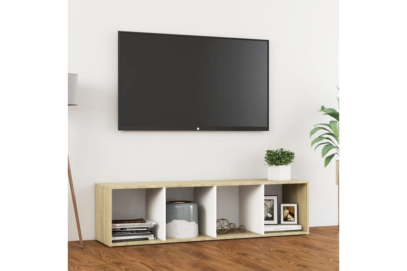 TV-bänk vit och sonoma-ek 142,5x35x36,5 cm spånskiva - Vit - Möbler - Vardagsrum - Tv-möbler & mediamöbler - Tv-bänkar