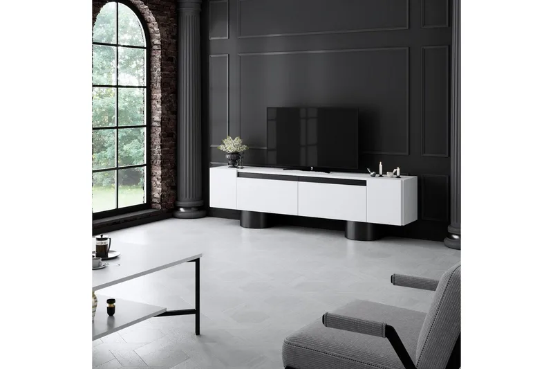 TV-bänk Vit / Svart - Vit / Svart - Möbler - Vardagsrum - Tv-möbler & mediamöbler - Tv-bänkar