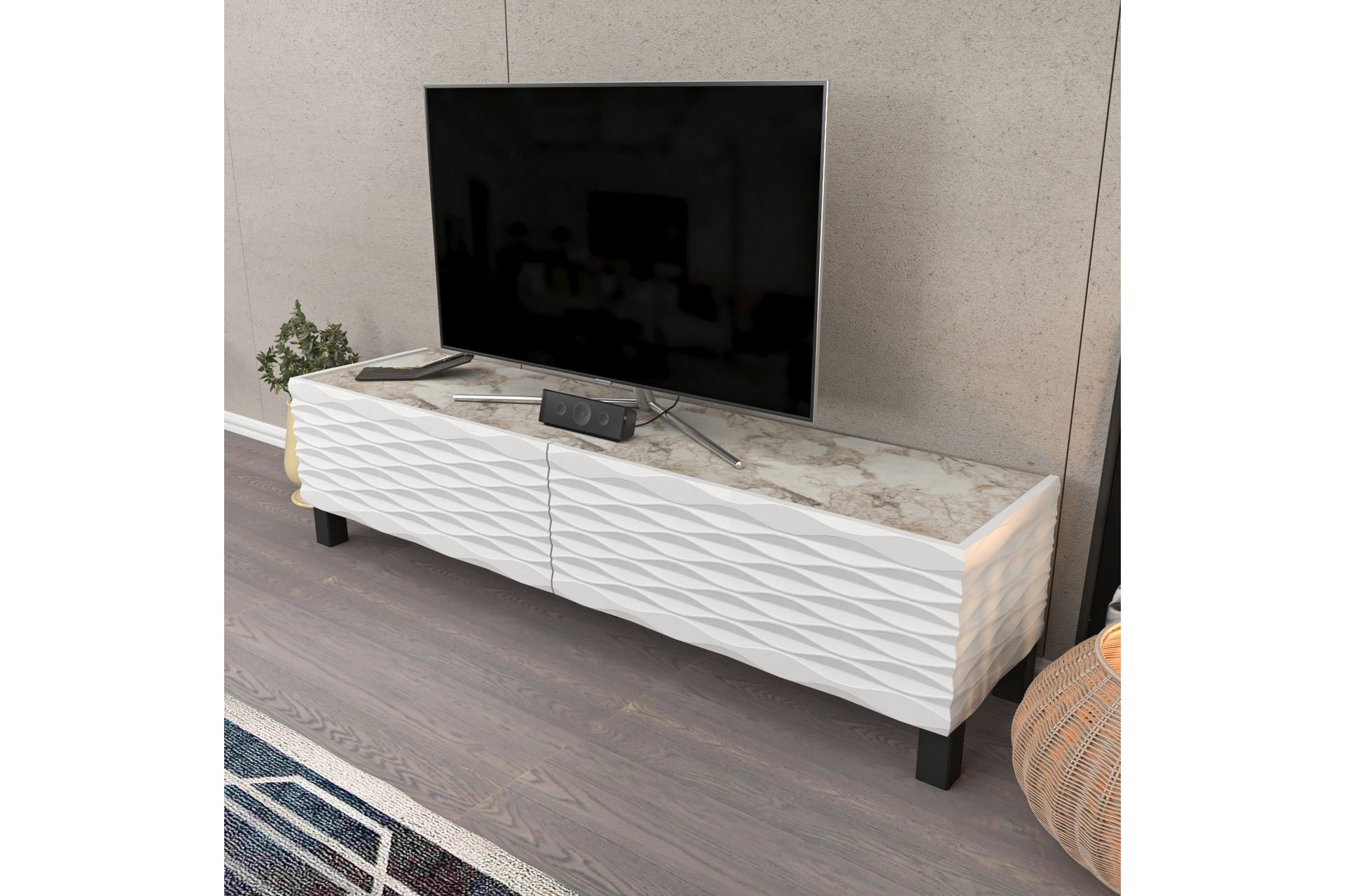 AGATEA Tv-bänk 149,2x38 cm Vit - Möbler - Vardagsrum - Tv-möbler & mediamöbler - Tv-bänkar