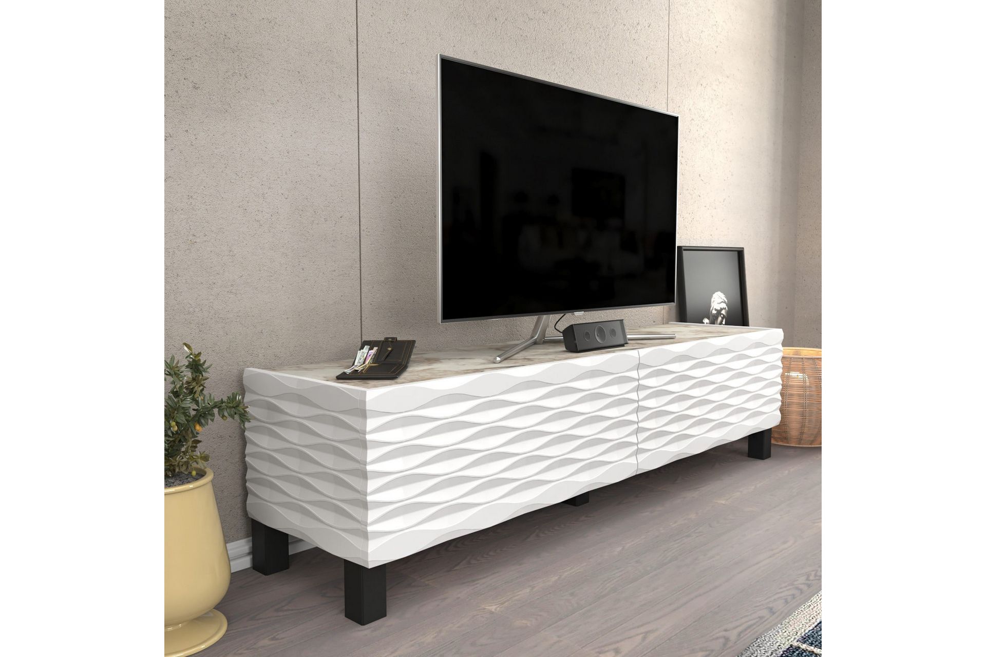 AGATEA Tv-bänk 149,2x38 cm Vit - Möbler - Vardagsrum - Tv-möbler & mediamöbler - Tv-bänkar