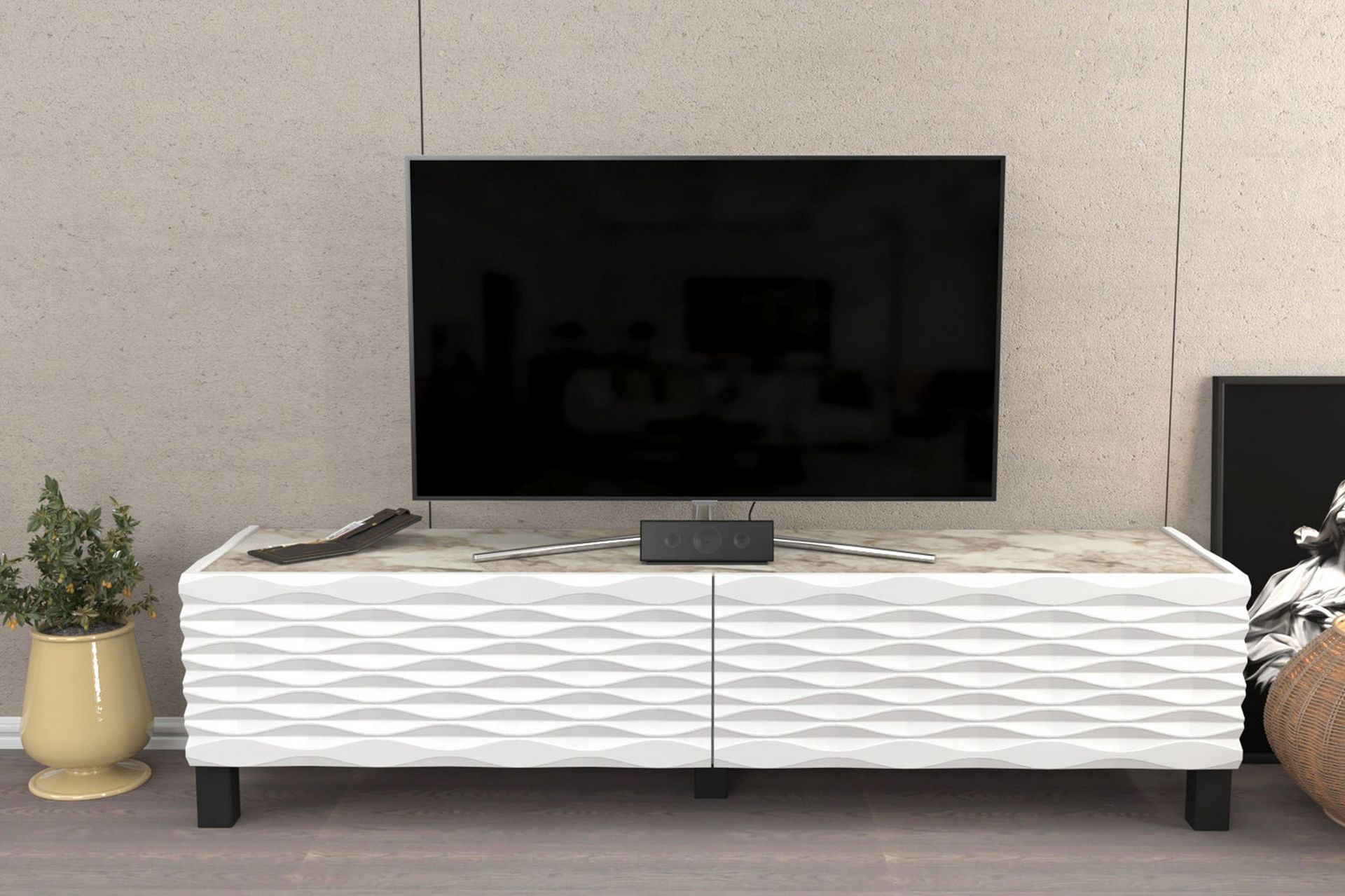 AGATEA Tv-bänk 149,2x38 cm Vit - Möbler - Vardagsrum - Tv-möbler & mediamöbler - Tv-bänkar