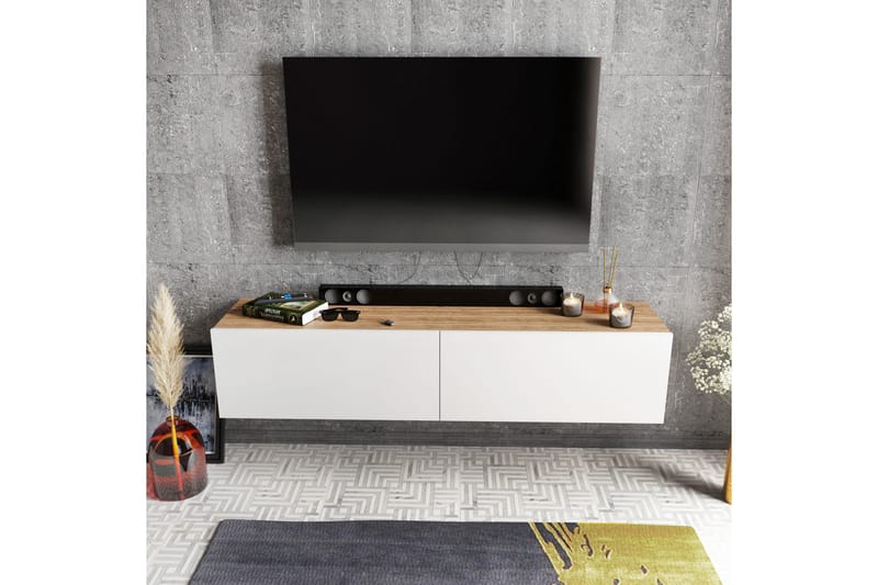 AGATEA Tv-bänk 159,7x34,1 cm Vit - Tv-bänkar