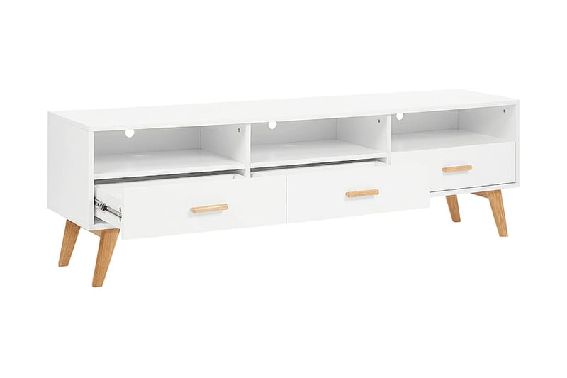 Alfambra Lång Golvstående Tv Bänk 180 cm med Förvaring i Ek - Vit - Möbler - Vardagsrum - Tv-möbler & mediamöbler - Tv-bänkar
