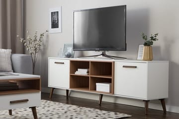 Alloa Golvstående TV Bänk 180 cm med Förvaring i Ljust Trä - Vit - Möbler - Vardagsrum - Tv-möbler & mediamöbler - Tv-bänkar