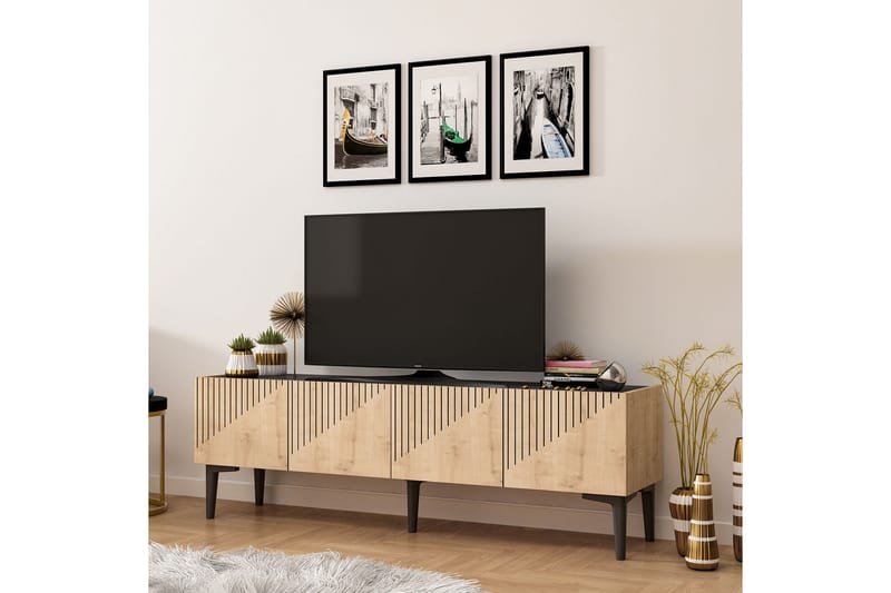 AMDEL Tv-bänk 154 cm Ljus Natur/Svart - Möbler - Vardagsrum - Tv-möbler & mediamöbler - Tv-bänkar