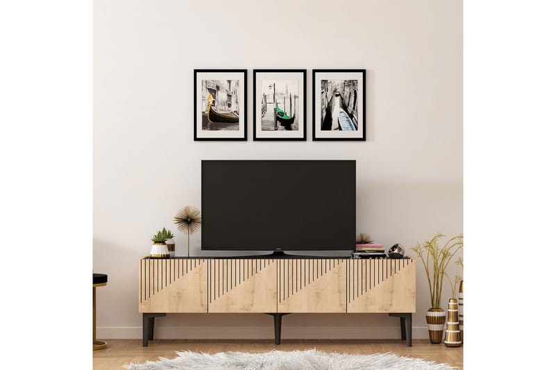 AMDEL Tv-bänk 154 cm Ljus Natur/Svart - Möbler - Vardagsrum - Tv-möbler & mediamöbler - Tv-bänkar