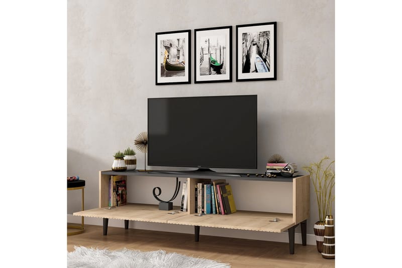 AMDEL Tv-bänk 154 cm Ljus Natur/Svart - Möbler - Vardagsrum - Tv-möbler & mediamöbler - Tv-bänkar