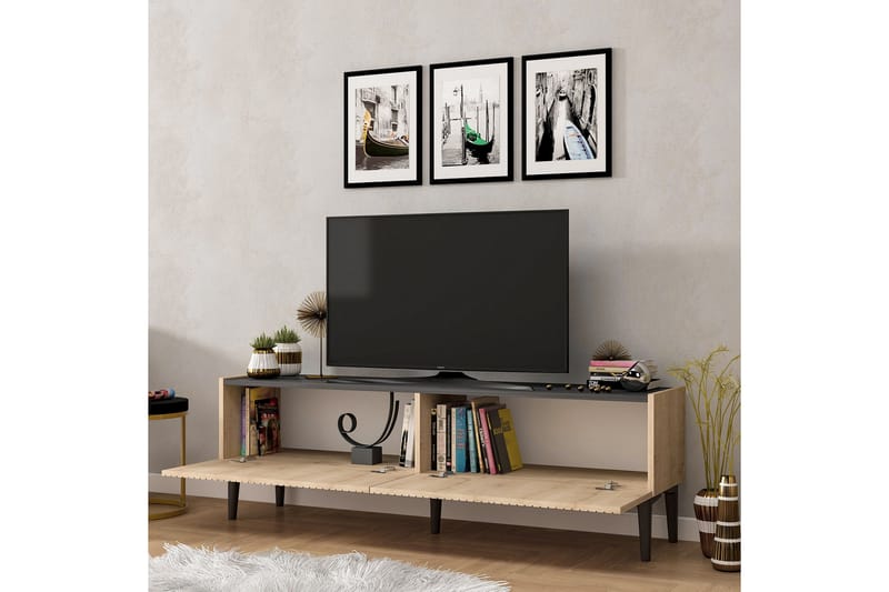 AMDEL Tv-bänk 154 cm Ljus Natur/Svart - Tv-bänkar