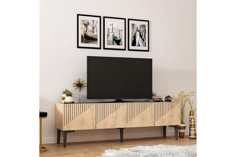 AMDEL Tv-bänk 154 cm Ljus Natur/Svart - Möbler - Vardagsrum - Tv-möbler & mediamöbler - Tv-bänkar