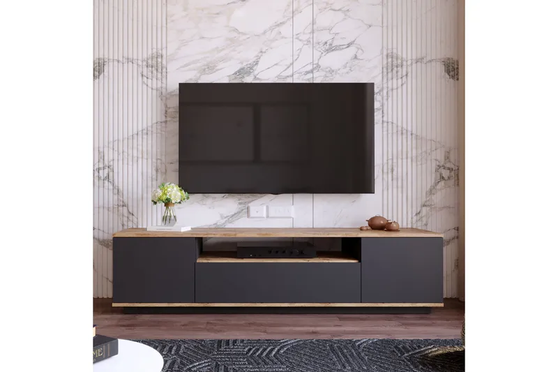Anari Tv-bänk 180 cm med Hylla - Antracit/Natur - Möbler - Vardagsrum - Tv-möbler & mediamöbler - Tv-bänkar