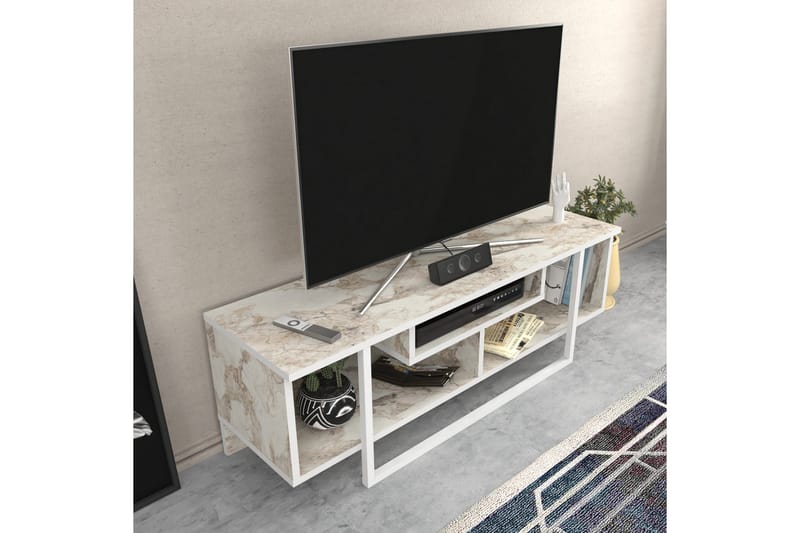 Andifli Golvstående Tv Bänk 120 cm med Förvaring i Trä - Marmorbeige - Möbler - Vardagsrum - Tv-möbler & mediamöbler - Tv-bänkar