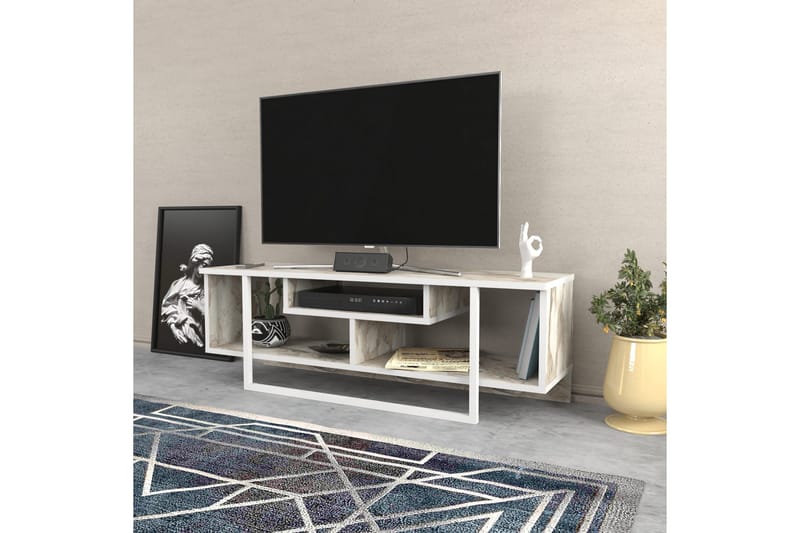 Andifli Golvstående Tv Bänk 120 cm med Förvaring i Trä - Marmorbeige - Möbler - Vardagsrum - Tv-möbler & mediamöbler - Tv-bänkar