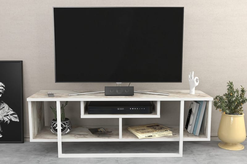 Andifli Golvstående Tv Bänk 120 cm med Förvaring i Trä - Marmorbeige - Möbler - Vardagsrum - Tv-möbler & mediamöbler - Tv-bänkar