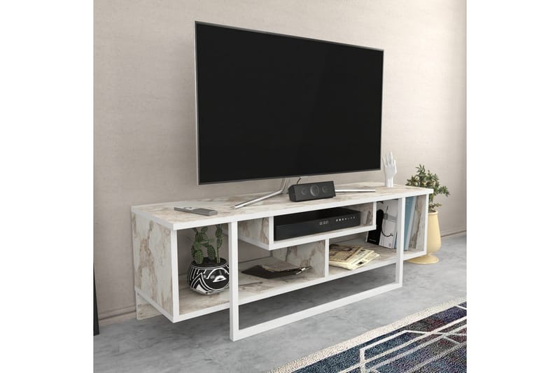 Andifli Golvstående Tv Bänk 120 cm med Förvaring i Trä - Marmorbeige - Möbler - Vardagsrum - Tv-möbler & mediamöbler - Tv-bänkar