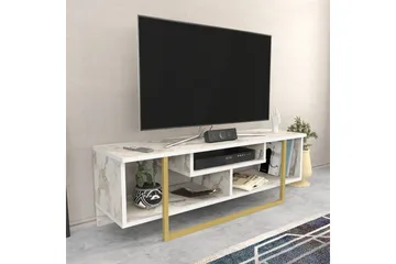 Andifli Golvstående Tv-bänk 120 cm med Förvaring i Trä med Metallunderrede och stenutseende - Vit - Möbler - Vardagsrum - Tv-möbler & mediamöbler - Tv-bänkar